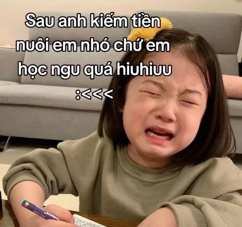 Khi em bé buồn xuất hiện trong meme, không ai có thể cưỡng lại vẻ dễ thương khiến người xem bật cười.