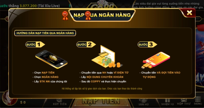 Chuyển khoản ngân hàng để nạp tiền vào Go88 dễ dàng