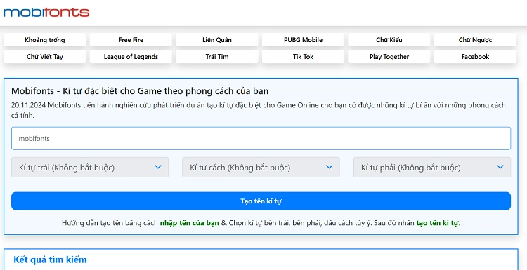 MobiFonts - Website tạo kí tự đặc biệt miễn phí 
