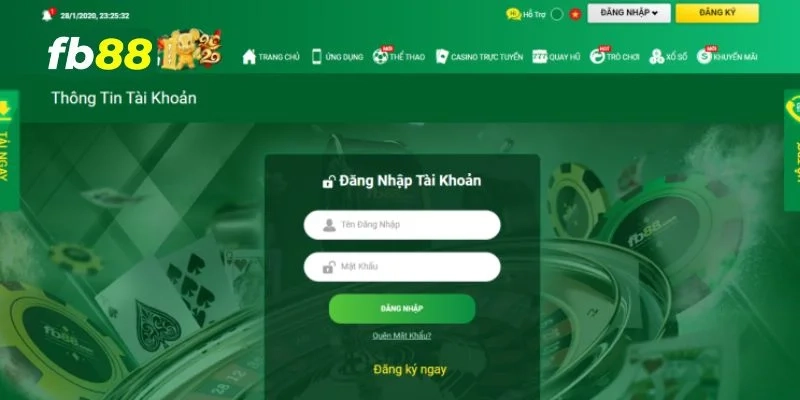 Giao diện trang chủ FB88 đăng nhập thân thiện, dễ thao tác