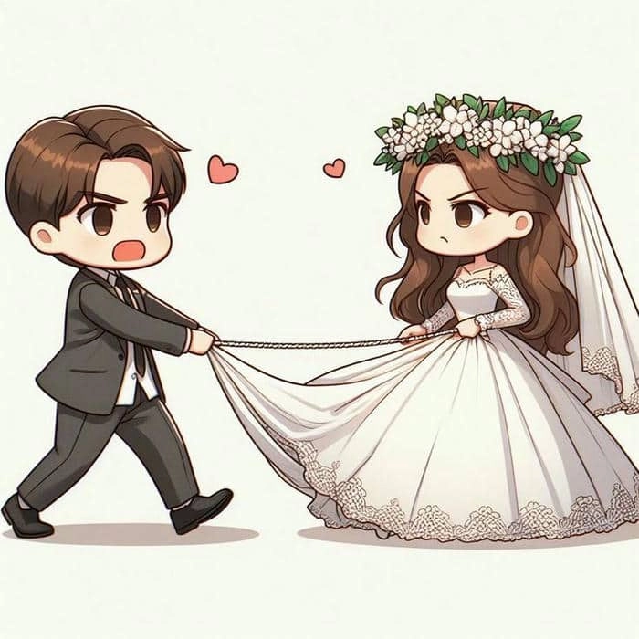 Miễn phí chibi cô dâu chú rể png nền trắng
