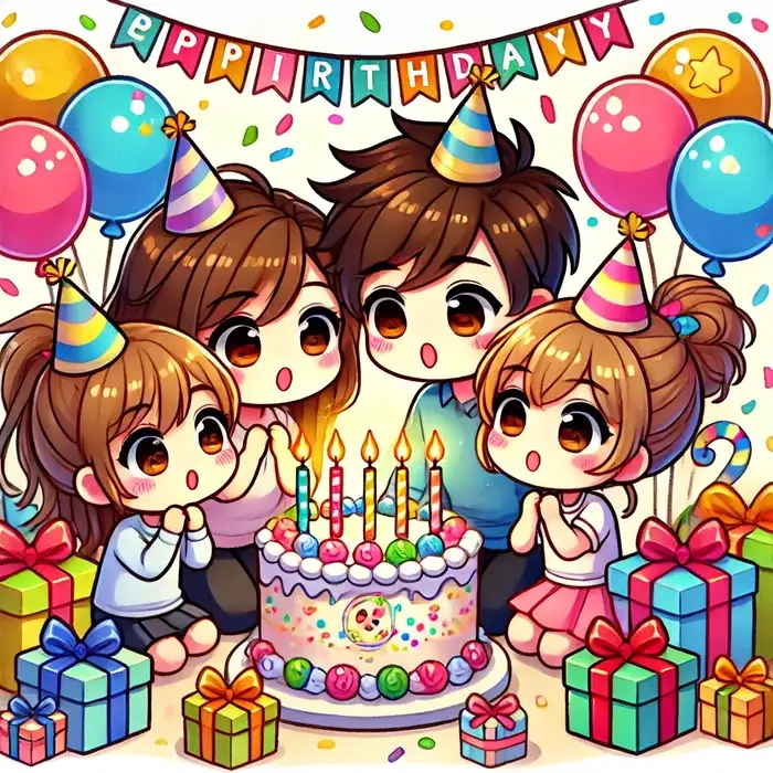 Ảnh vẽ đủ đầy của Gia đình chibi 4 người