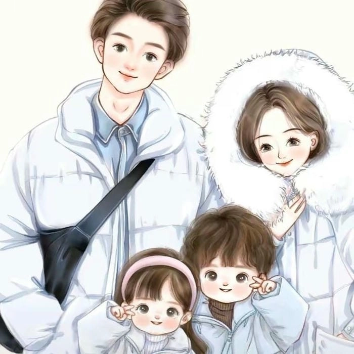 Tác phẩm nghệ thuật dễ thương Gia đình chibi