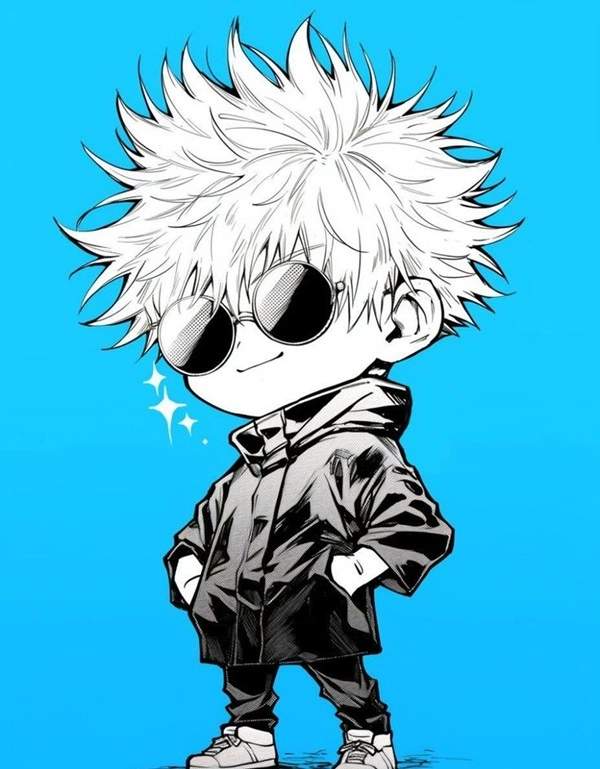 Gojo chibi art kết hợp màu sắc sống động