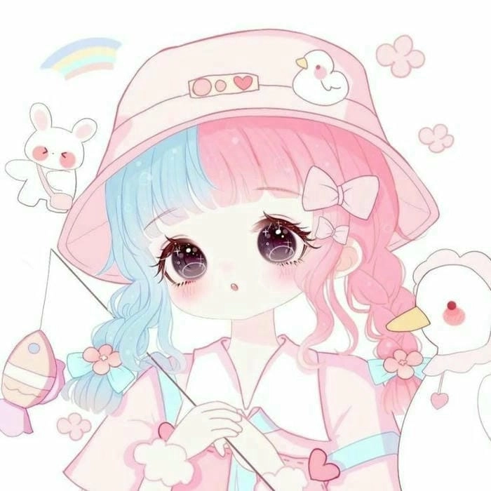 Hình ảnh chibi nữ cute màu xanh dương mát mắt nhẹ nhàng