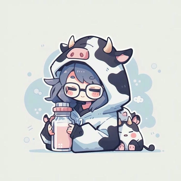 Avatar chibi nữ cute màu xanh dương nổi bật giữa đám đông