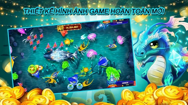  Giao diện bắn cá W88 với đại dương rực rỡ, cá bơi tung tăng.