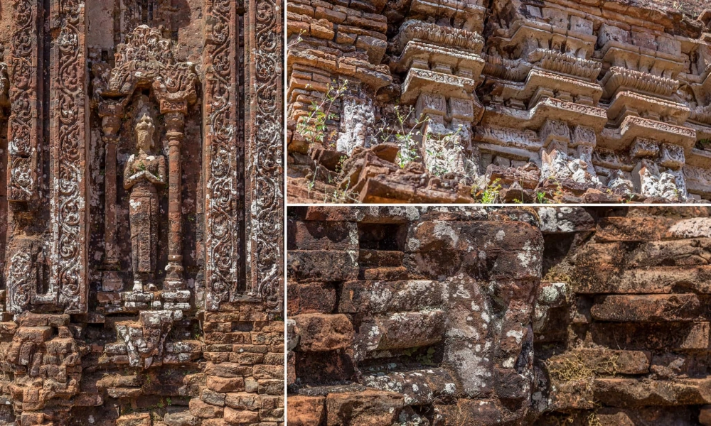 Cận cảnh những mạch gạch khít khao không vết vữa tại đền tháp Mỹ Sơn.