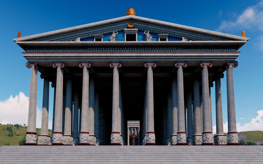 Đền Artemis đồ sộ với hàng trăm cột đá cẩm thạch trắng.