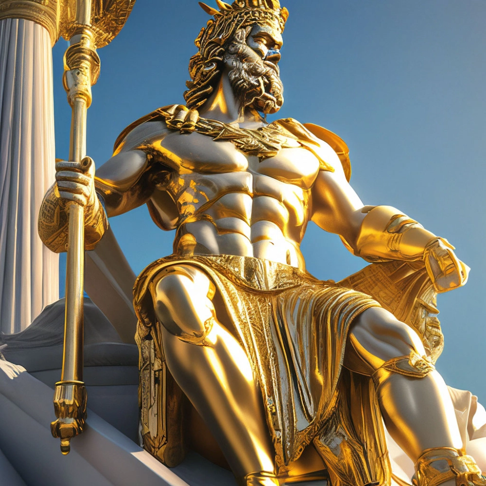 Tượng thần Zeus uy nghiêm ngự trên ngai vàng bằng ngà voi.