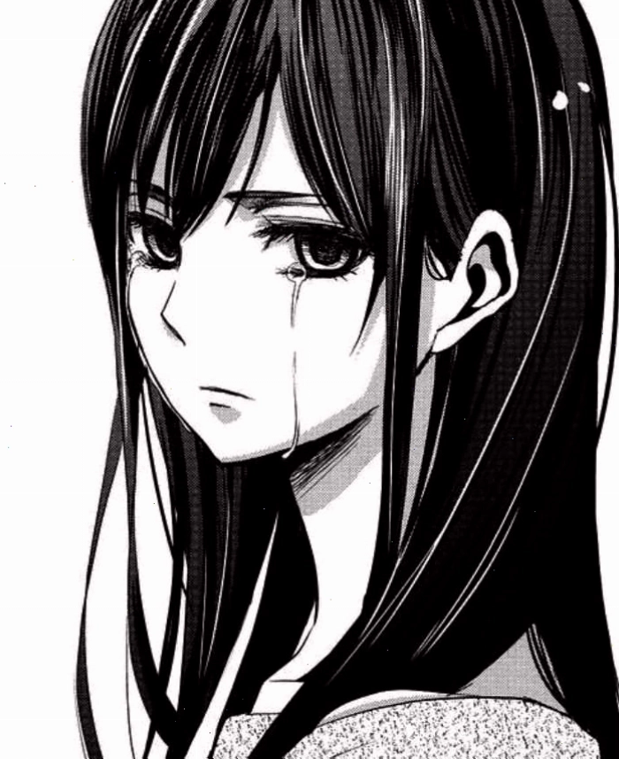 Ảnh anime girl đen trắng với giọt nước mắt lăn dài trên má