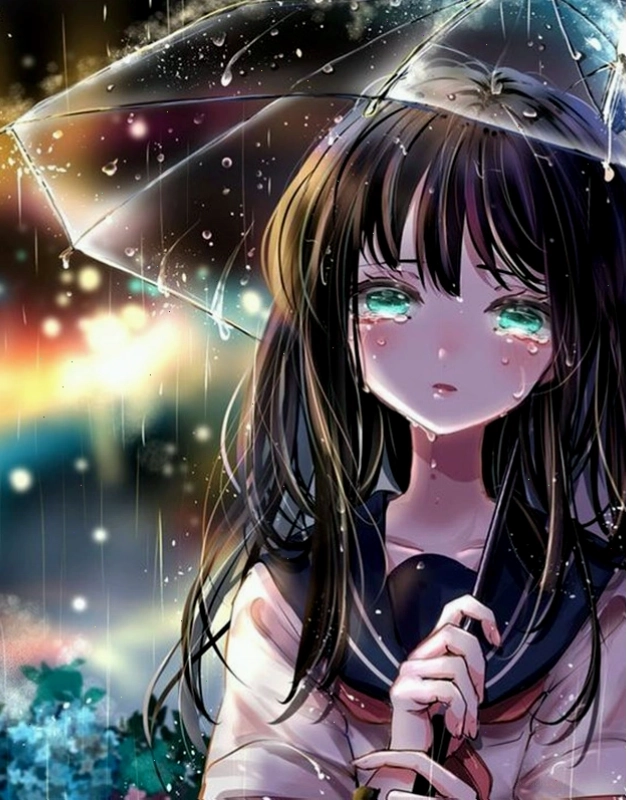 Ảnh anime nữ khóc, quặn đau lạc lõng giữa dòng đời