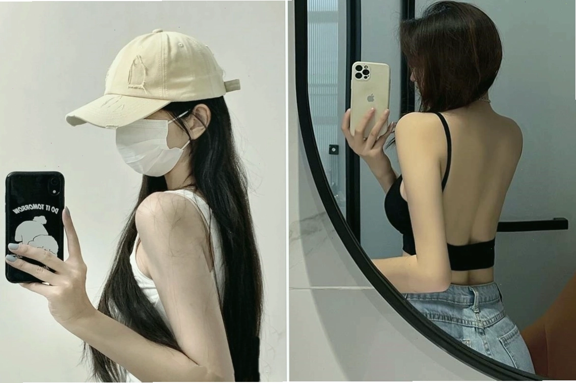 Ảnh chụp trước gương trong nhà tắm đầy quyến rũ