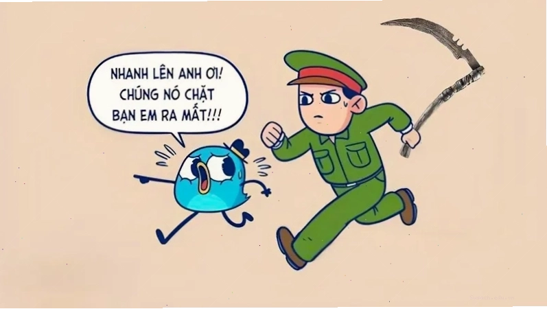 Ảnh meme công an đang dọa nạt bằng cách nhắc đến chú công an