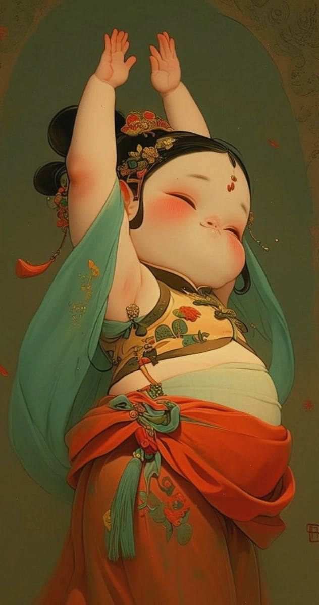 Anime bé gái mũm mĩm trong trang phục Tết