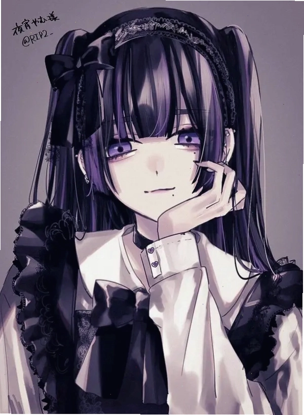Anime girl với phong cách dễ thương nhưng ánh mắt lạnh lùng bí ẩn