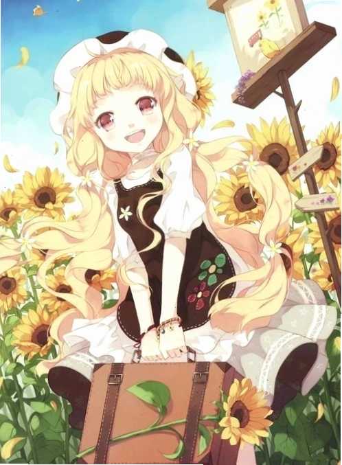 Anime màu vàng cô bé và vườn hoa