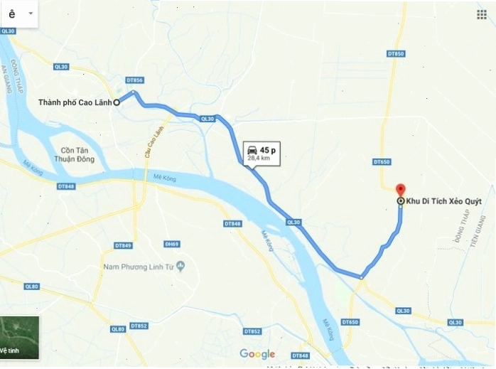 Bản đồ chỉ dẫn đường đi đến khu di tích Xẻo Quýt