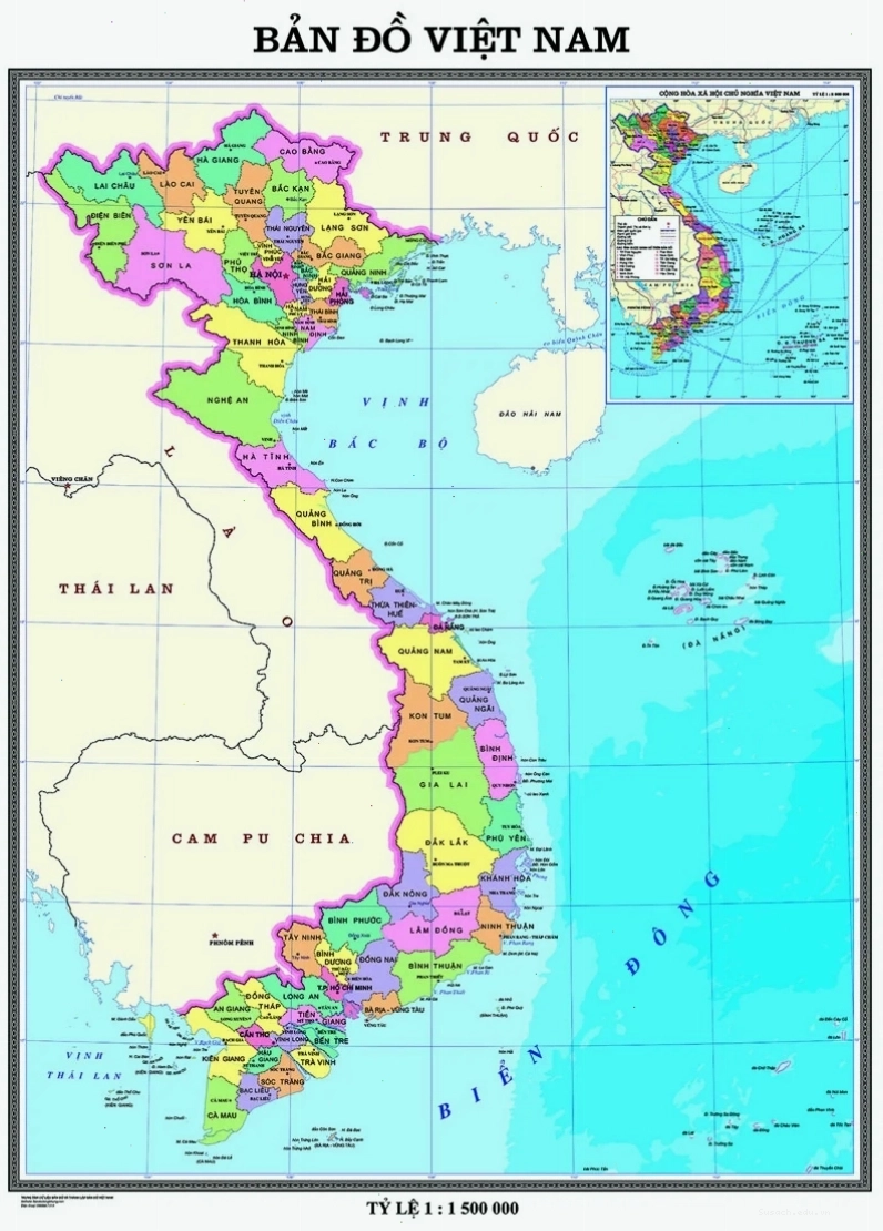 Bản đồ Việt Nam thể hiện các tỉnh thành
