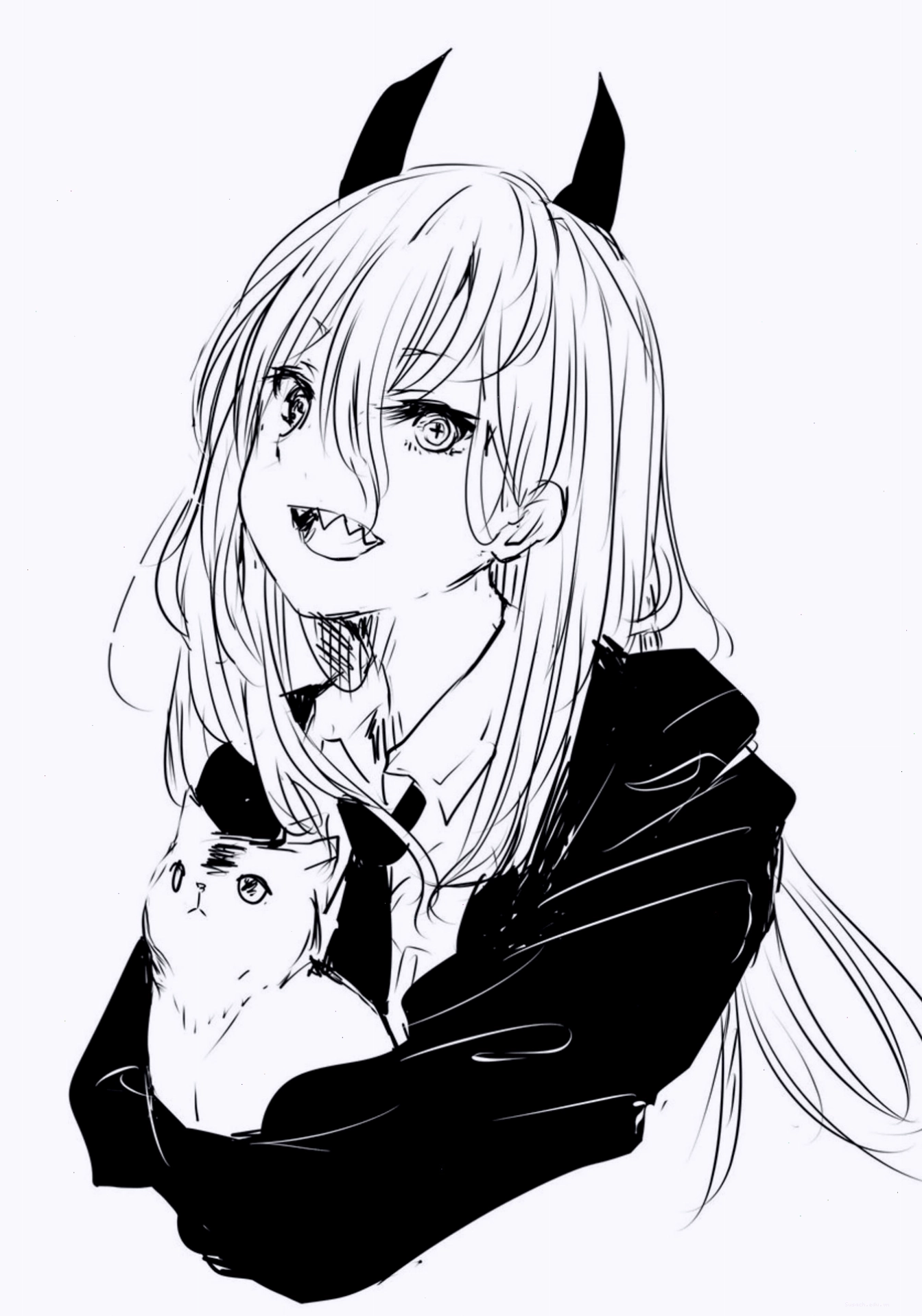 Bức ảnh anime nữ trắng đen buồn với tạo hình ma cà rồng bí ẩn