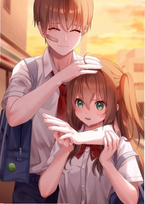 Cặp đôi anime dễ thương với ánh mắt nhìn nhau
