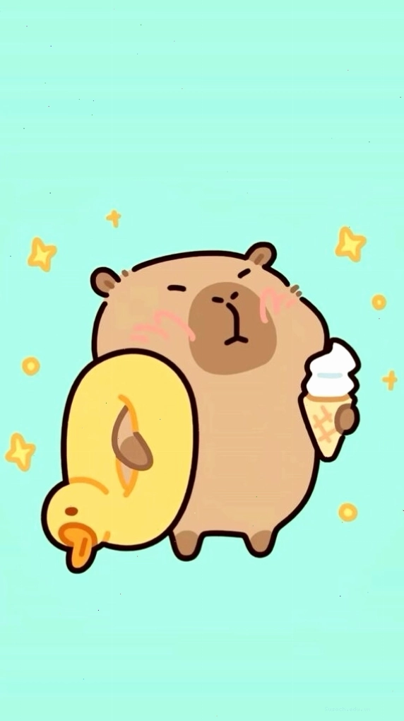 Capybara cõng vịt vàng một cách vô tri trên nền xanh