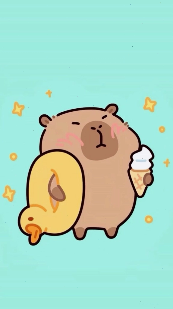 Capybara cõng vịt vàng, vô tri trên nền xanh