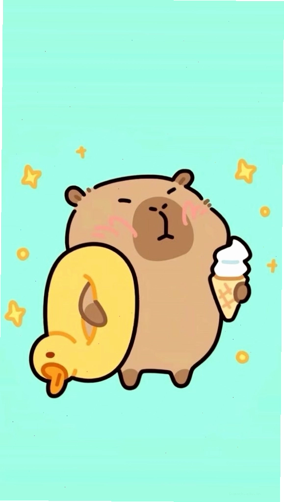 Capybara cõng vịt vàng, vô tri trên nền xanh
