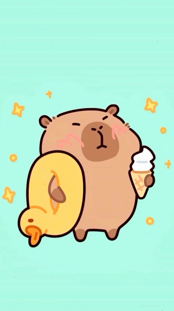 Capybara cõng vịt vàng, vô tri trên nền xanh