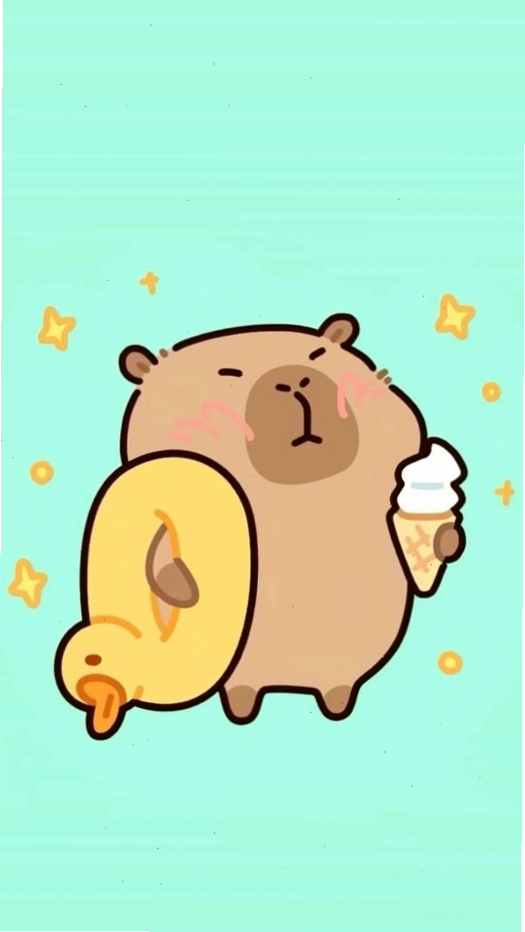 Capybara cõng vịt vàng, vô tri trên nền xanh tạo cảm giác thư giãn