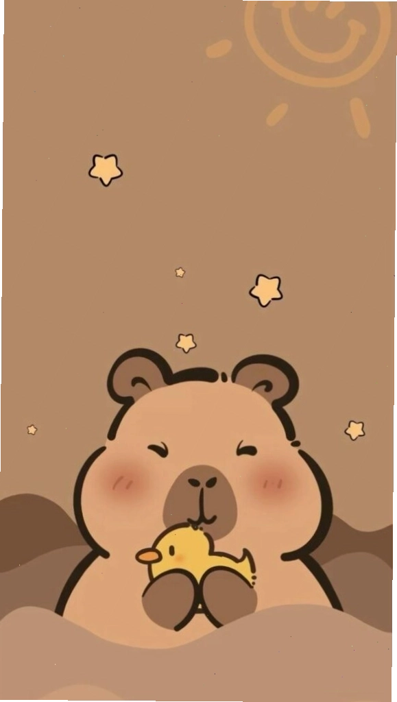 Capybara ôm chú vịt vàng, vẻ mặt vẫn đơ