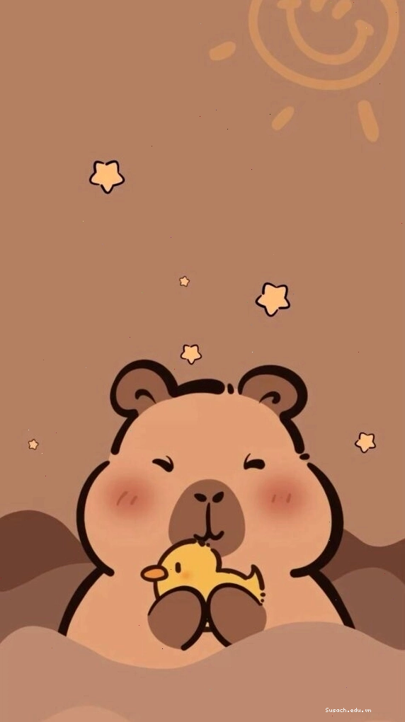 Capybara ôm chú vịt vàng, vẻ mặt vẫn đơ
