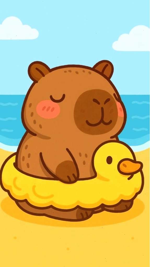 Capybara thư giãn tắm biển trên phao vịt