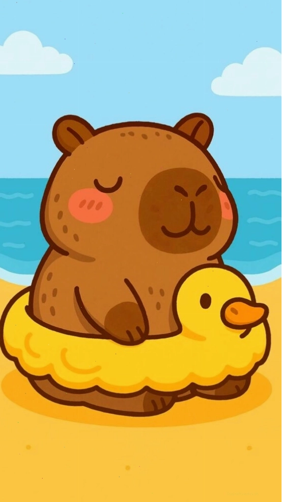 Capybara thư giãn tắm biển trên phao vịt