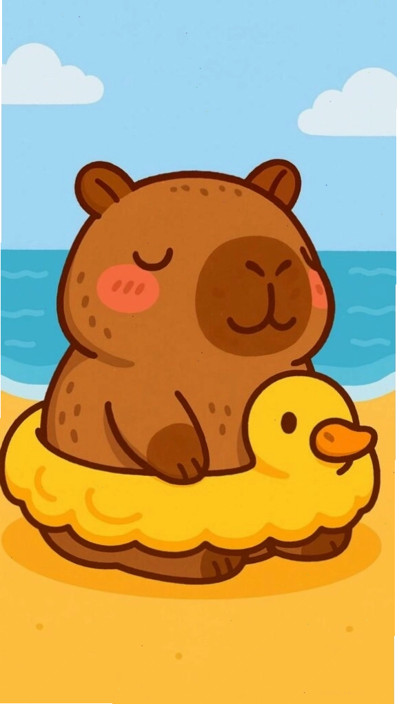 Capybara thư giãn tắm biển trên phao vịt