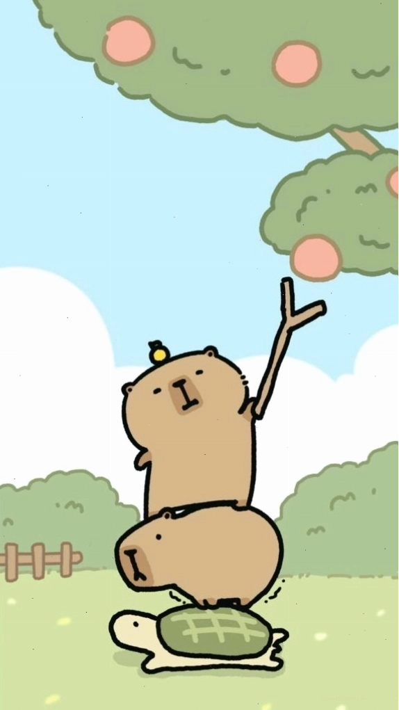 Capybara xếp chồng lên rùa hái quả