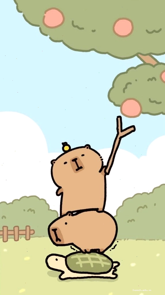 Capybara xếp chồng lên rùa hái quả