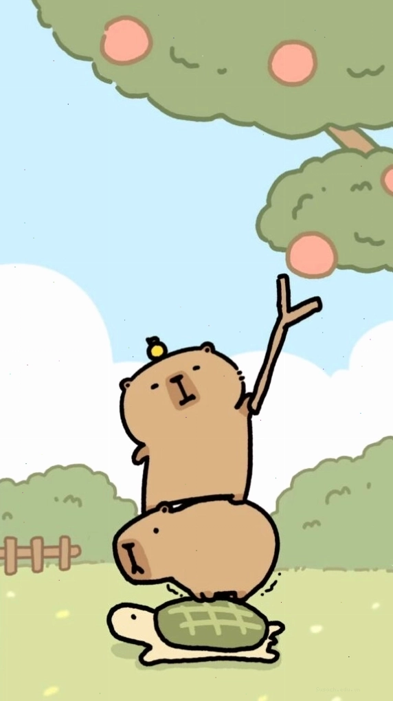 Capybara xếp chồng lên rùa hái quả