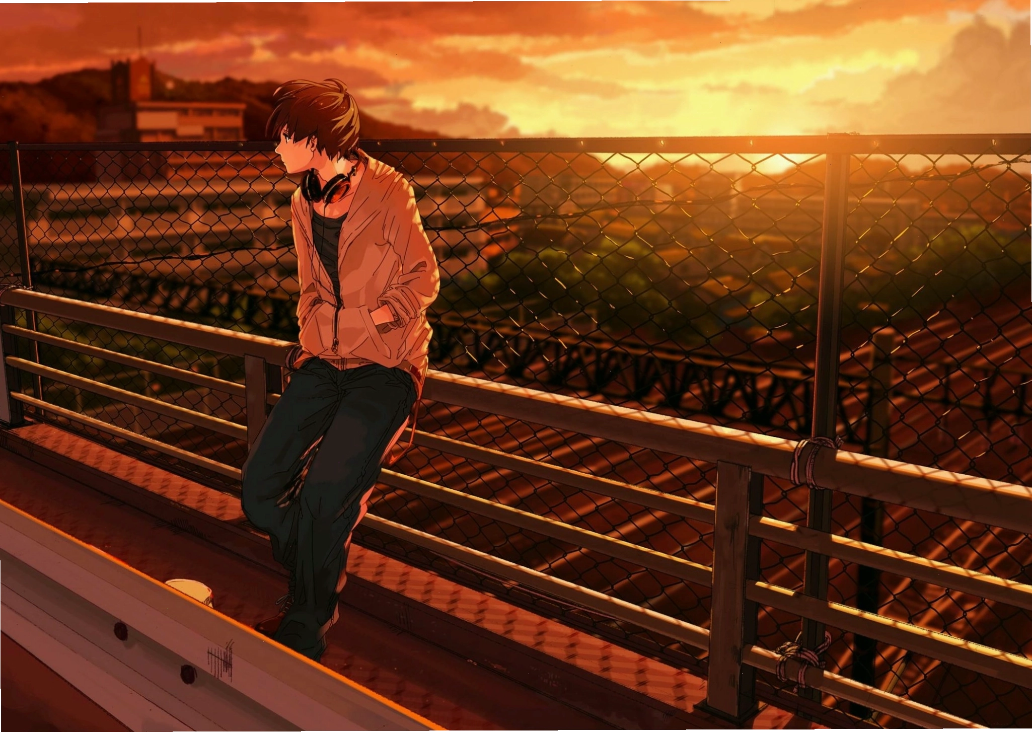 Chàng trai Anime buồn thể hiện nỗi cô đơn và mệt mỏi