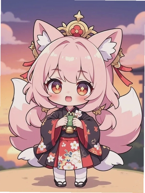 Chibi nữ mặc đồ bơi, vui đùa bên bờ biển
