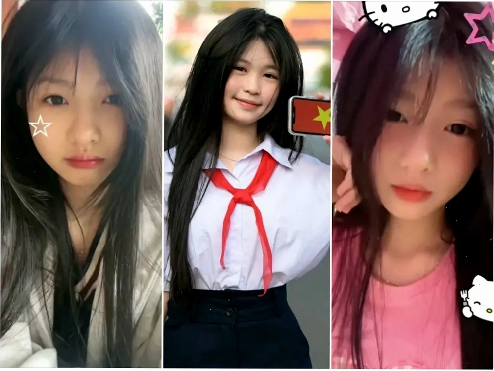 Cô bé dễ thương với mái tóc dài, che mặt đầy ngây thơ