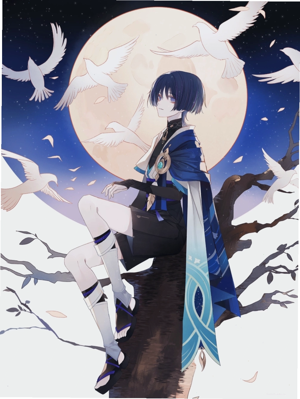Hình ảnh anime mặt trăng với phong cách cổ điển