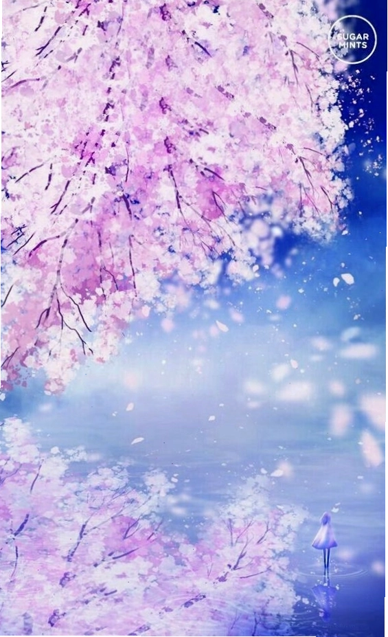Hình ảnh anime với hoa anh đào và hiệu ứng mờ