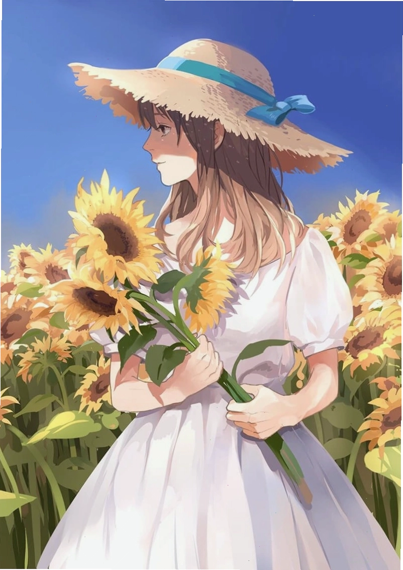 Hình ảnh cô gái anime dễ thương cầm bó hoa nhỏ nhắn