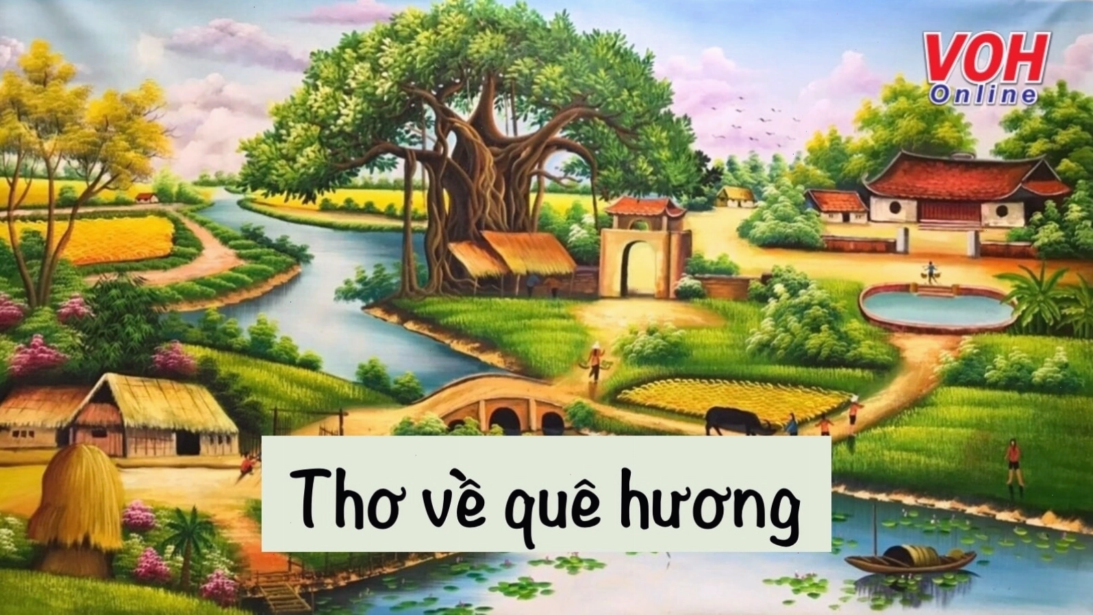 Hình ảnh minh họa cảnh quê hương thanh bình với cánh đồng lúa xanh mướt