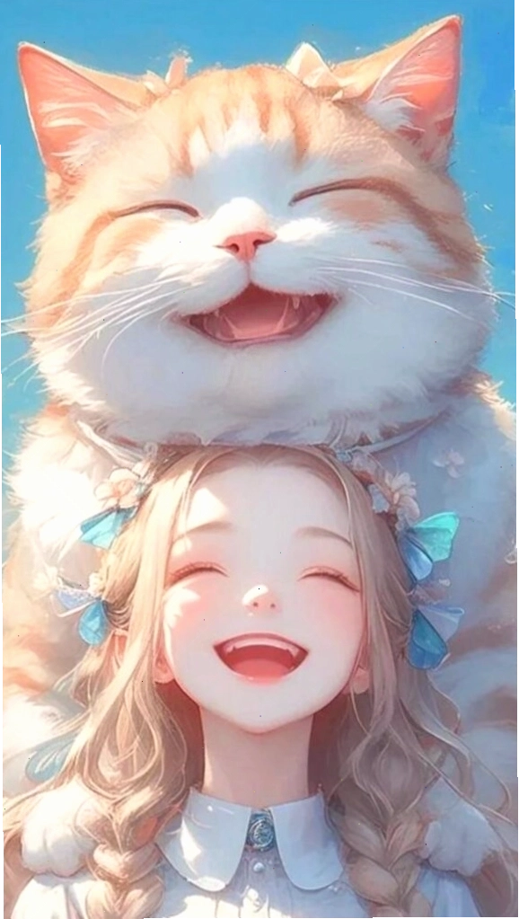 Hình nền cô gái đội mèo cam cười tươi