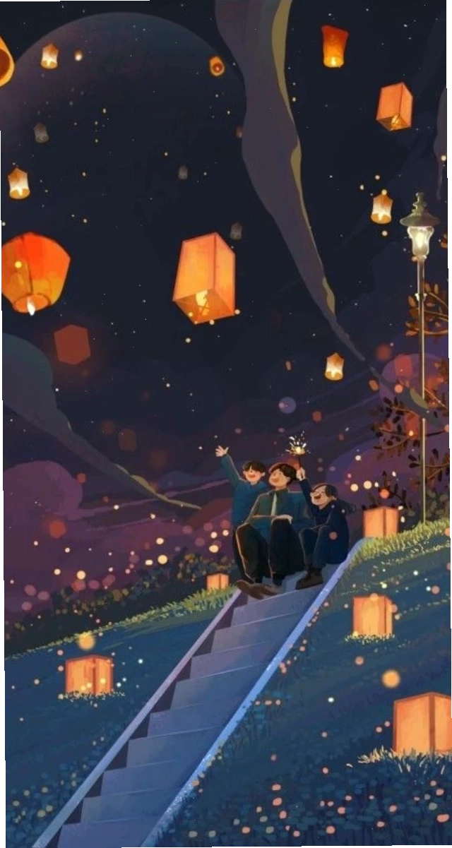 Hình nền Tết anime đèn lồng đẹp