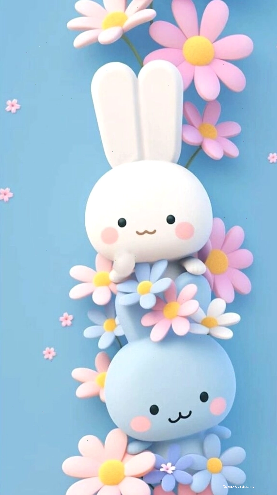 Hình nền xanh dương với chú thỏ trắng cute