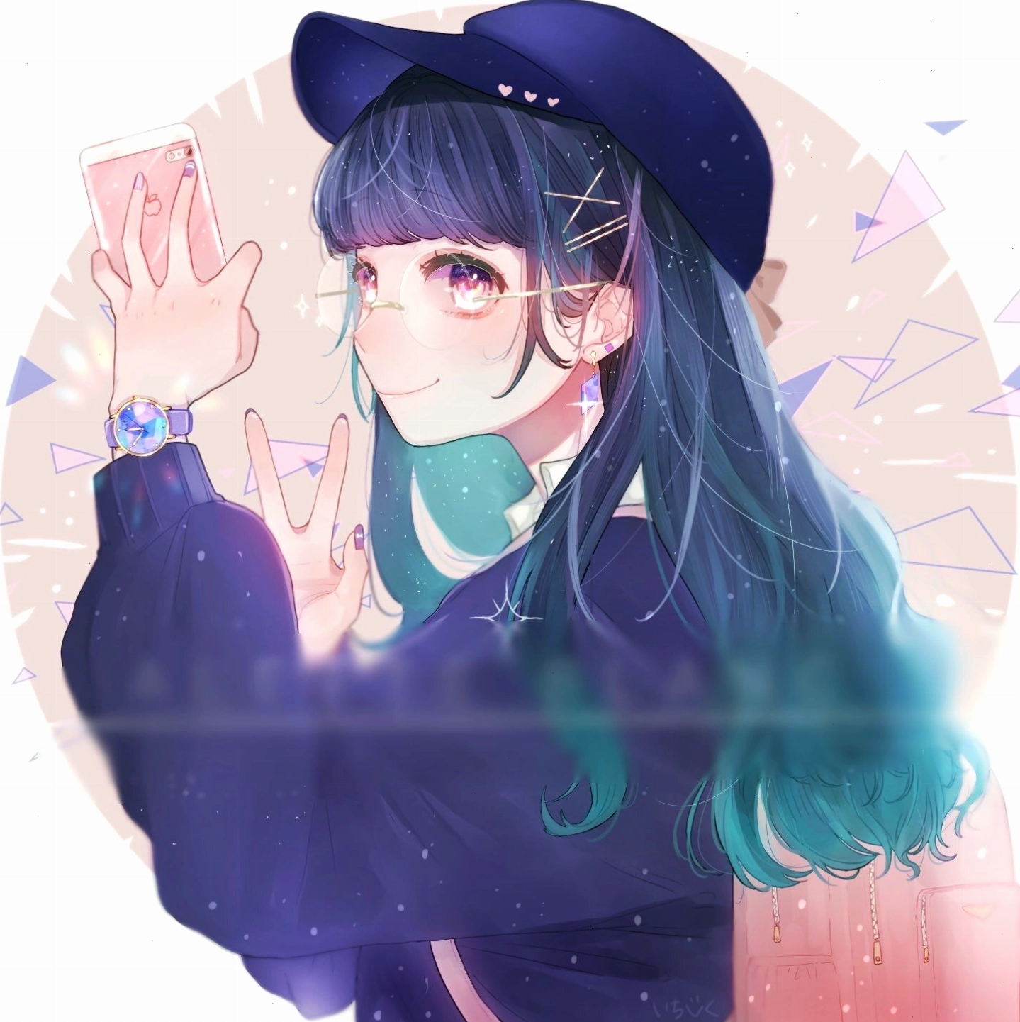 Hình vẽ cô gái anime dễ thương đang thưởng thức kem
