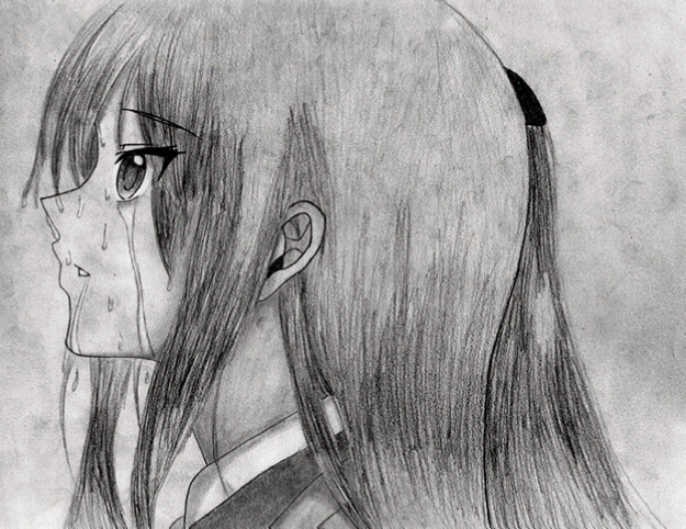 Hình vẽ nữ anime khóc ròng vì quá đau khổ